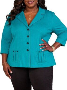 Sweet Suit Plus Size 18W Blazer Jacket Teal 3/4 Sleeve Button-Down Collared
